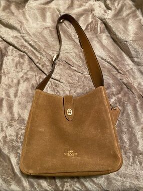 Coach Suede Shoulder Bag in Tan Brown with Gold Hardware